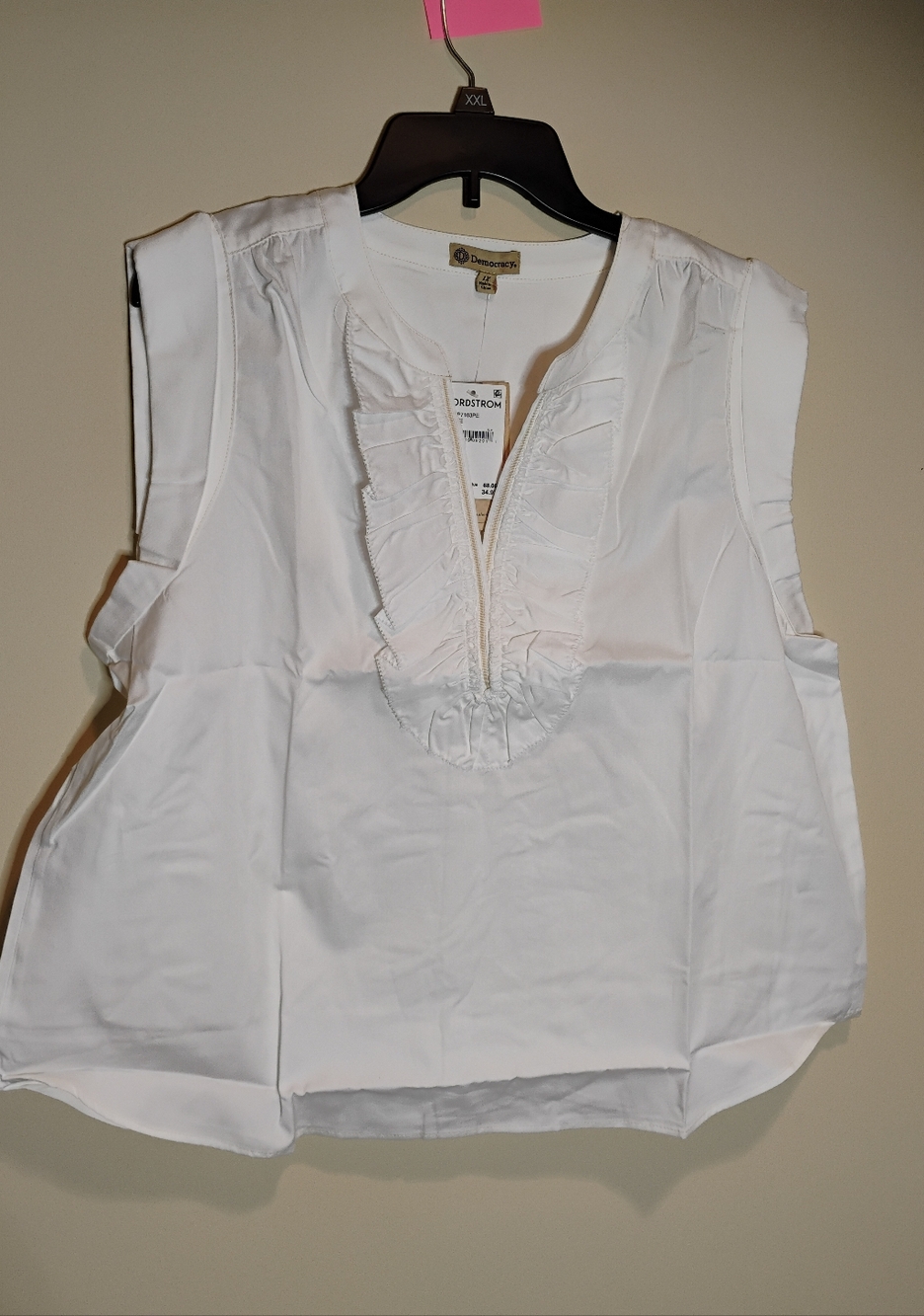 Democracy Sleeveless Ruffle V-Neck Women's Blouse - White 1X